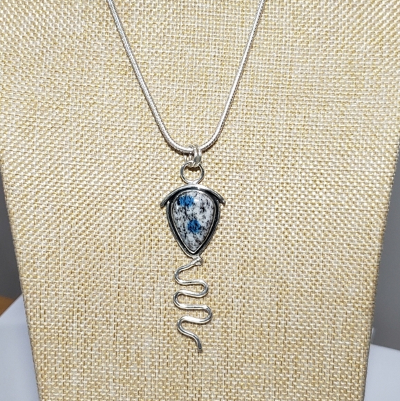 Azurite necklace, 925 silver k2 blue azurite gemstone unisex pendant necklace - Picture 4 of 10